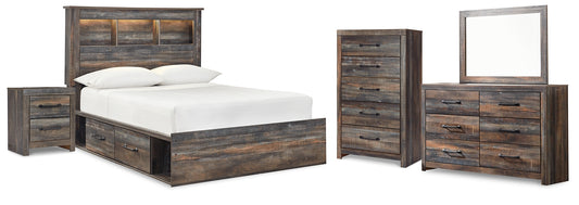 Drystan Full Bookcase Bed with 4 Storage Drawers with Mirrored Dresser, Chest and Nightstand - Premier Furniture & Mattress