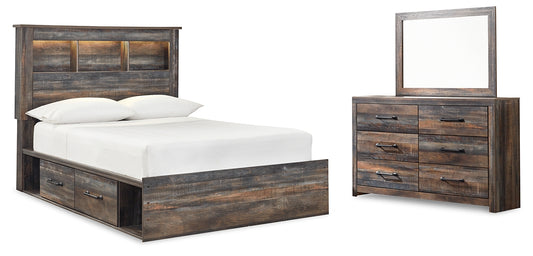 Drystan Full Bookcase Bed with 4 Storage Drawers with Mirrored Dresser - Premier Furniture & Mattress