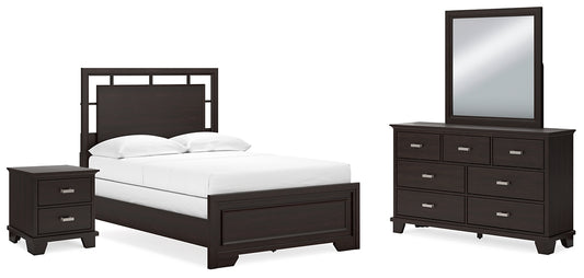 Covetown Full Panel Bed with Mirrored Dresser and Nightstand