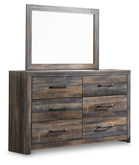 Drystan Full Bookcase Bed with 4 Storage Drawers with Mirrored Dresser and Chest - Premier Furniture & Mattress