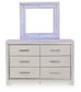 Zyniden Queen Upholstered Panel Bed with Mirrored Dresser