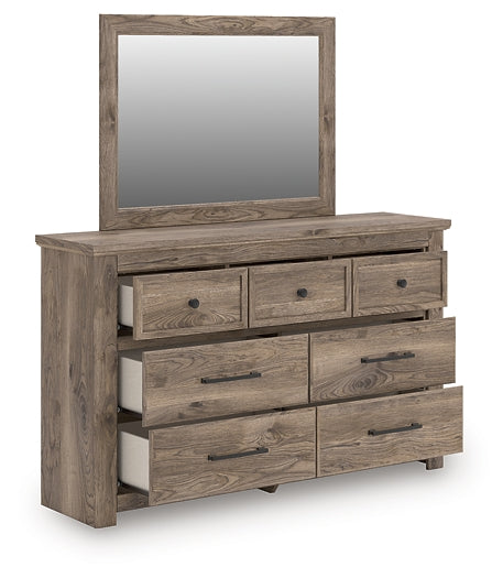 Rusticott King Panel Bed with Mirrored Dresser and Nightstand
