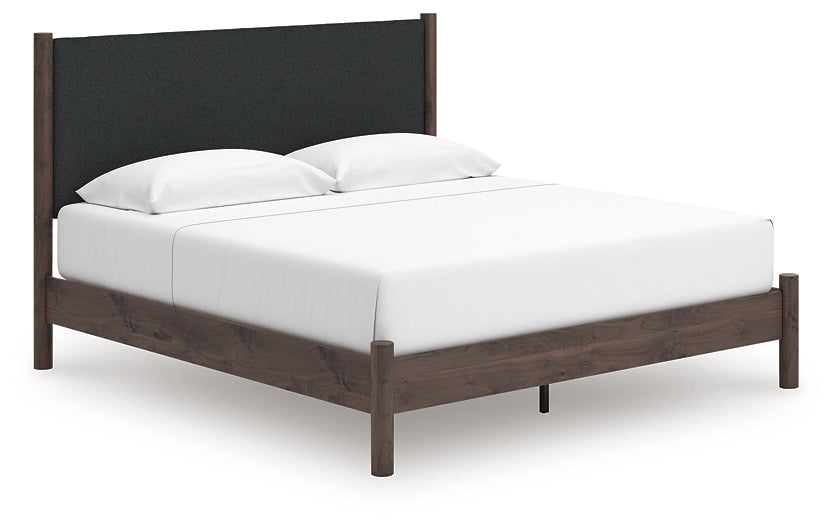 Pamytta King Upholstered Panel Platform Bed, Dresser and Mirror