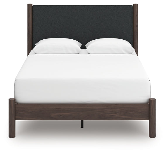 Pamytta Queen Upholstered Panel Platform Bed, Dresser, Mirror and Nightstand