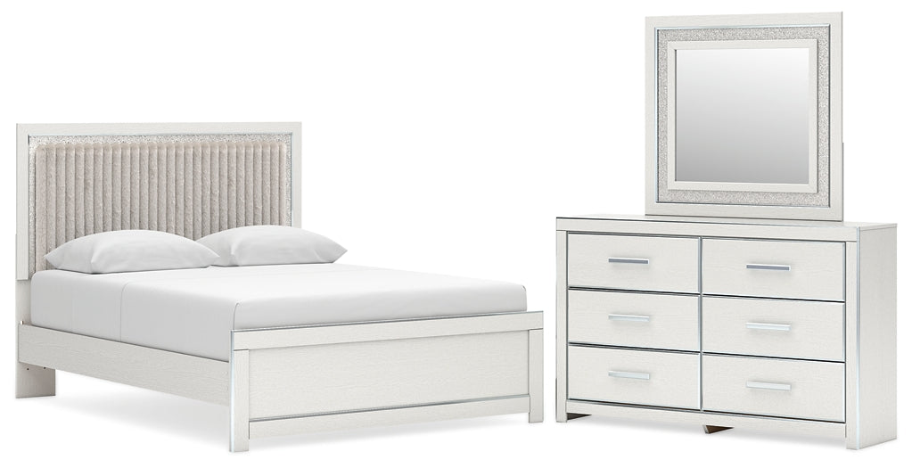 Zuraleus Queen Upholstered Panel Platform Bed, Dresser and Mirror