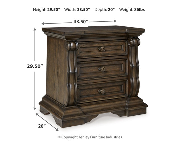 Maylee California King Canopy Bed, Dresser, Mirror, Chest and Nightstand