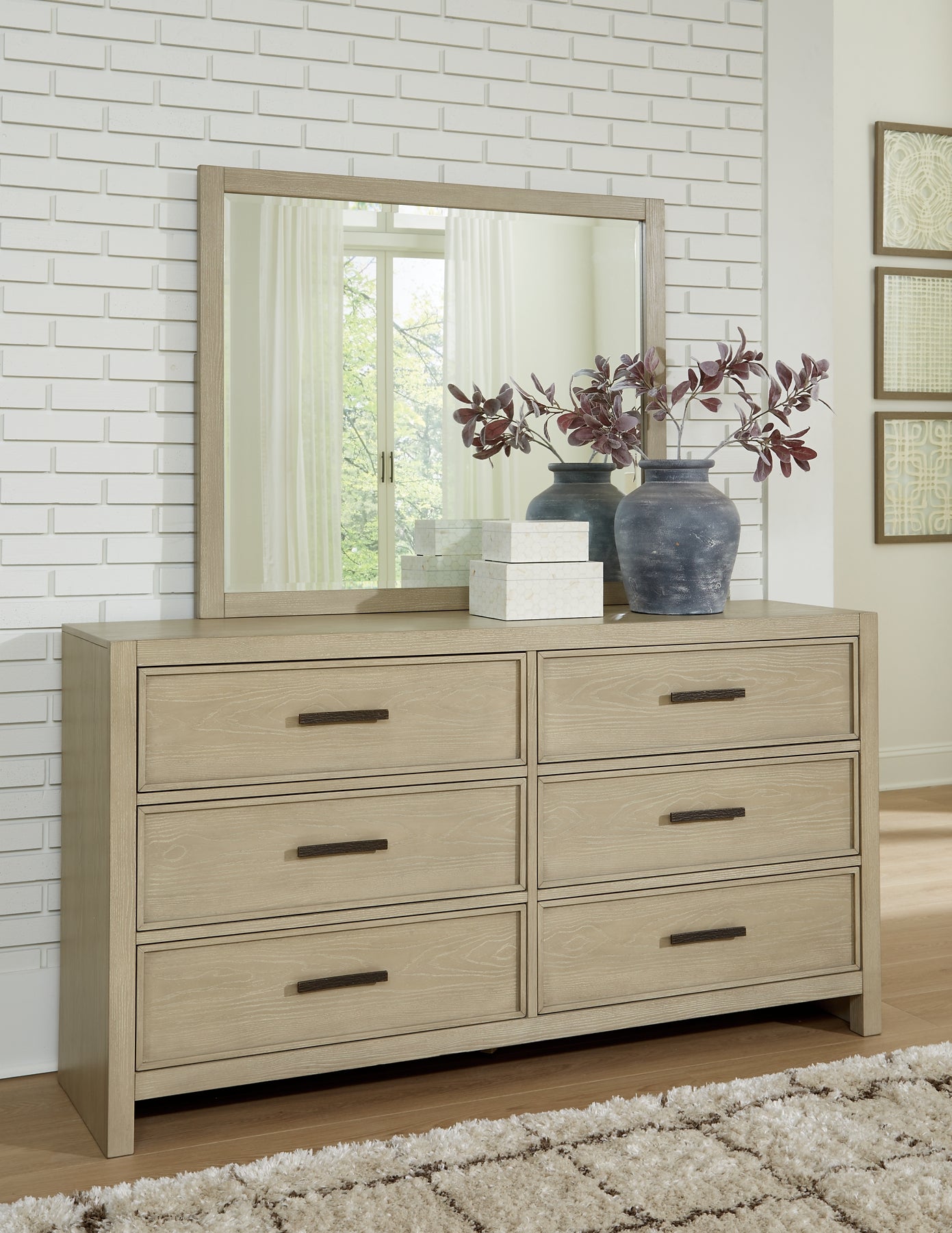Calmoro California King Bookcase Bed with Mirrored Dresser