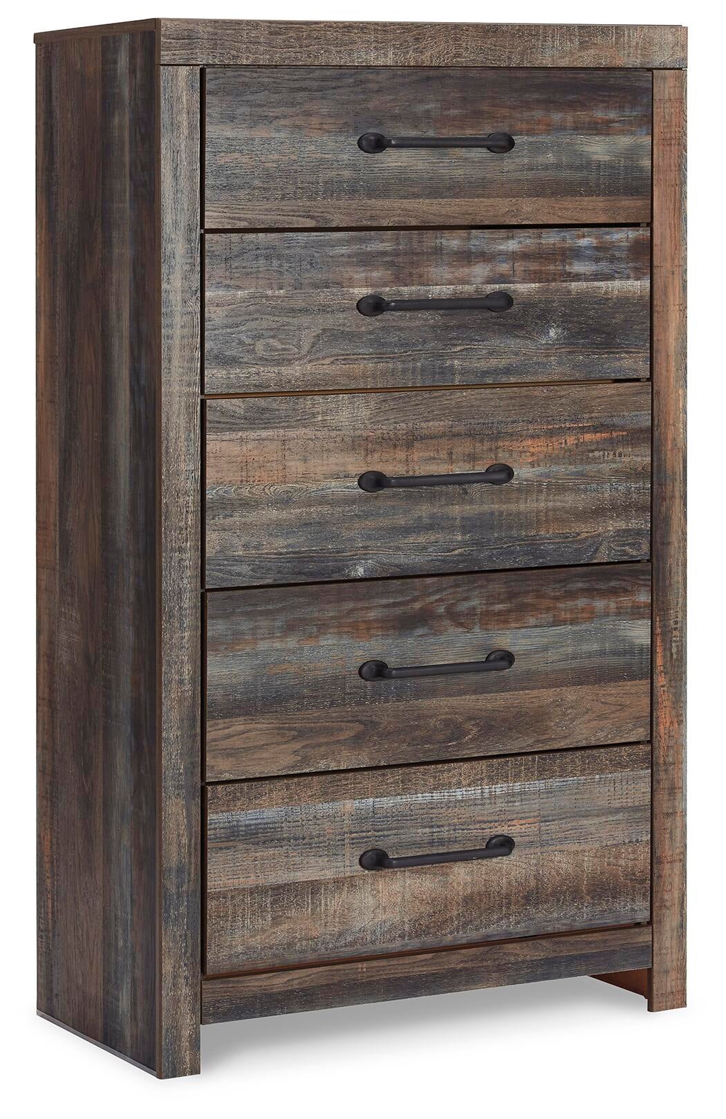 Drystan Queen Bookcase Bed with 4 Storage Drawers, Dresser, Mirror, Chest and Nightstand