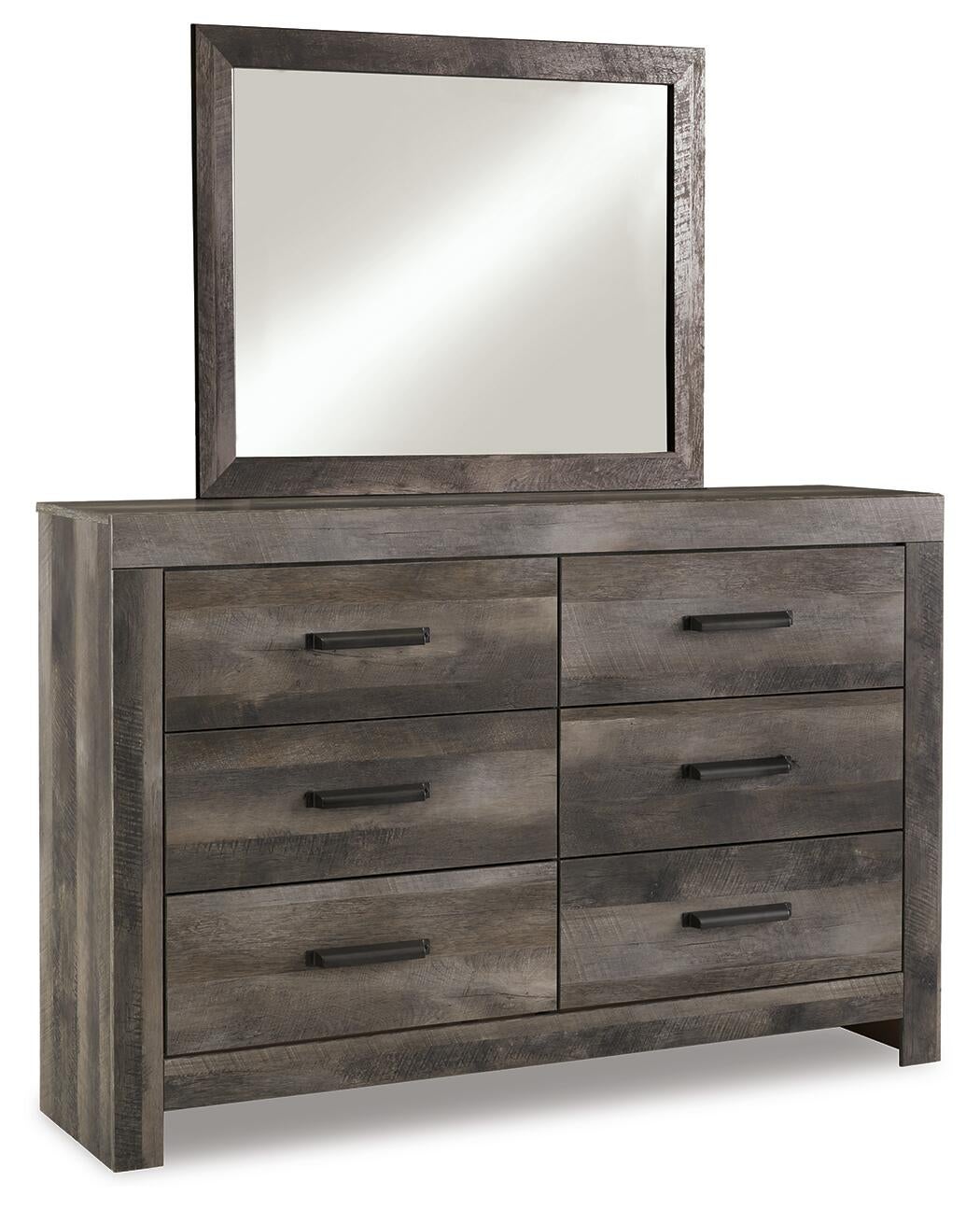 Wynnlow King Crossbuck Panel Bed with Mirrored Dresser, Chest and Nightstand