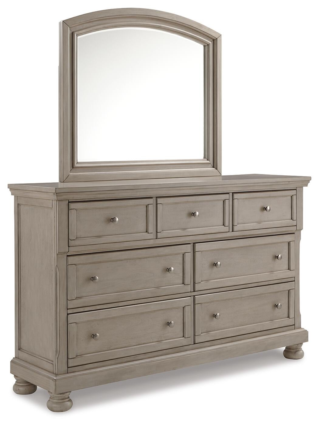 Lettner Queen Sleigh Bed with 2 Storage Drawers with Mirrored Dresser, Chest and Nightstand