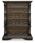 Maylee California King Upholstered Bed, Dresser, Mirror, Chest and Nightstand