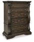 Maylee California King Upholstered Bed, Dresser, Mirror, Chest and Nightstand
