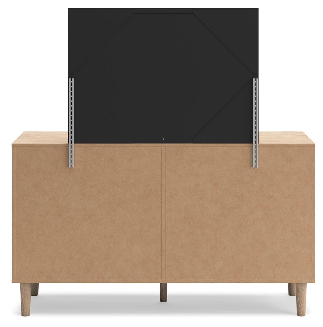 Cielden Full Upholstered Panel Bed with Mirrored Dresser, Chest and Nightstand