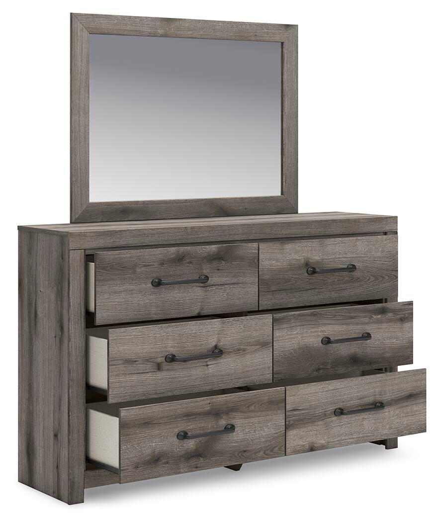 Graystorm Full Panel Bed with Storage, Dresser, Mirror and Nightstand