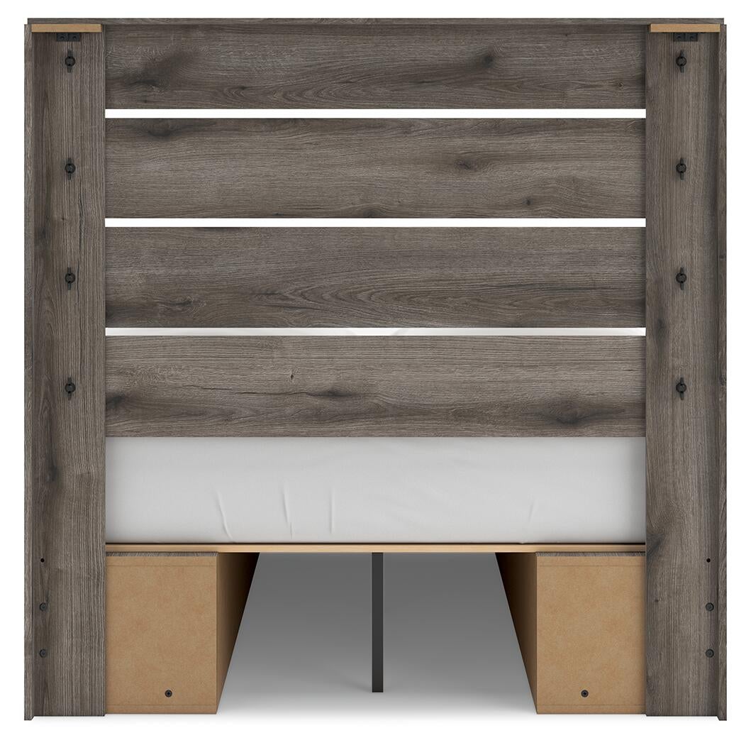 Graystorm Full Panel Bed with Storage, Dresser, Mirror and Nightstand