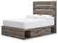 Graystorm Full Panel Bed with Storage, Dresser, Mirror and Nightstand