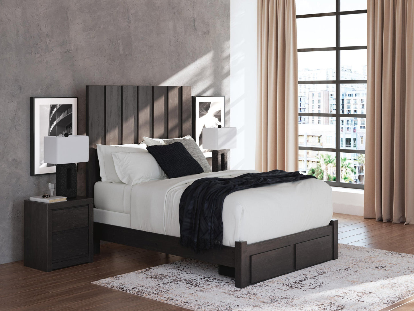 Fraluna Queen Panel Storage Bed, Dresser, Mirror and Nightstand