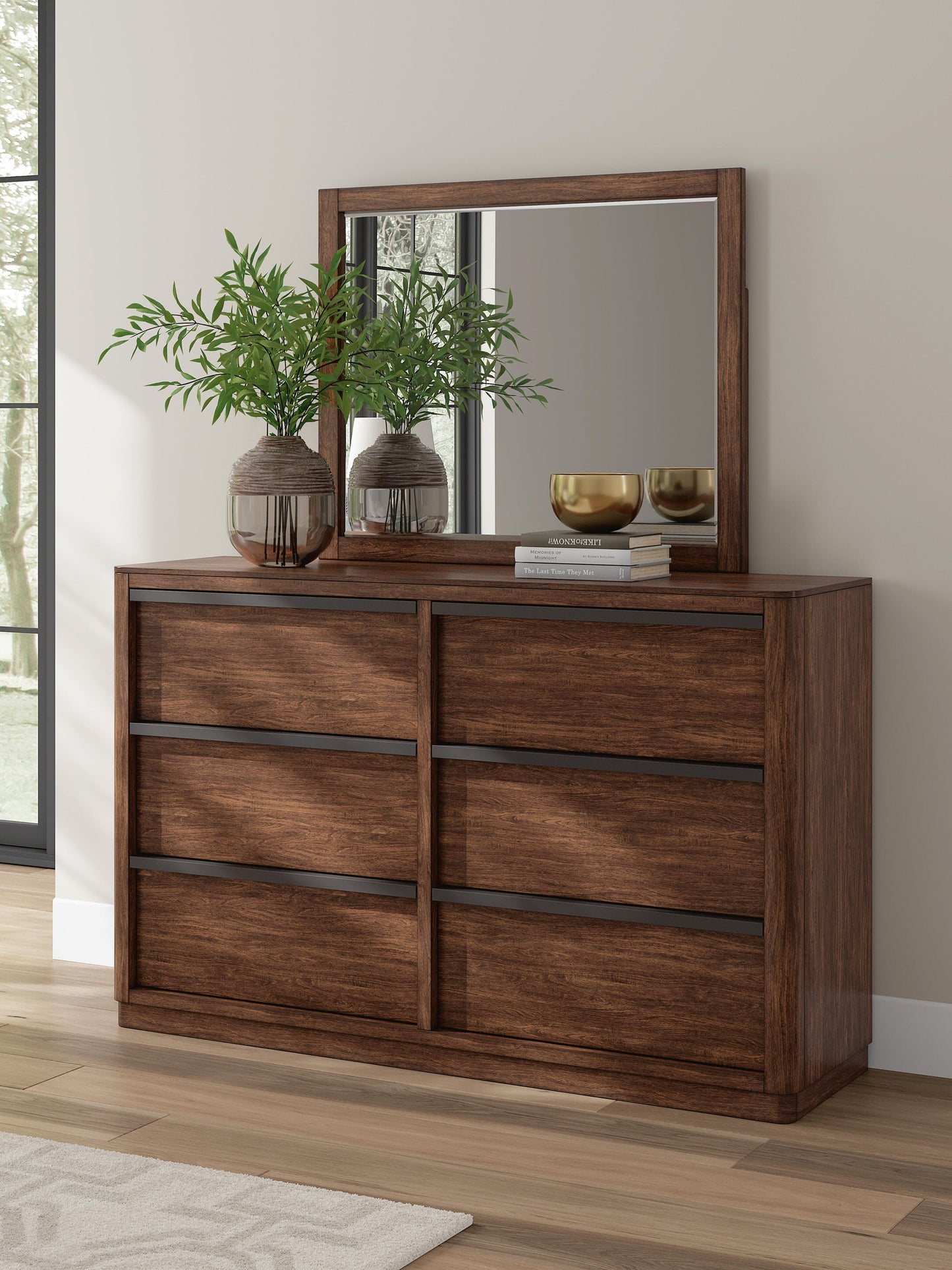 Dilenno California King Canopy Bed with Mirrored Dresser