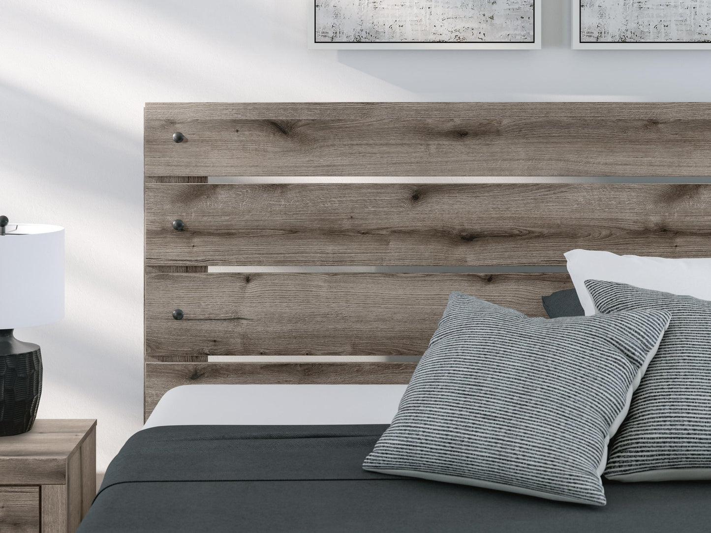 Graystorm King Panel Bed, Dresser, Mirror and Nightstand