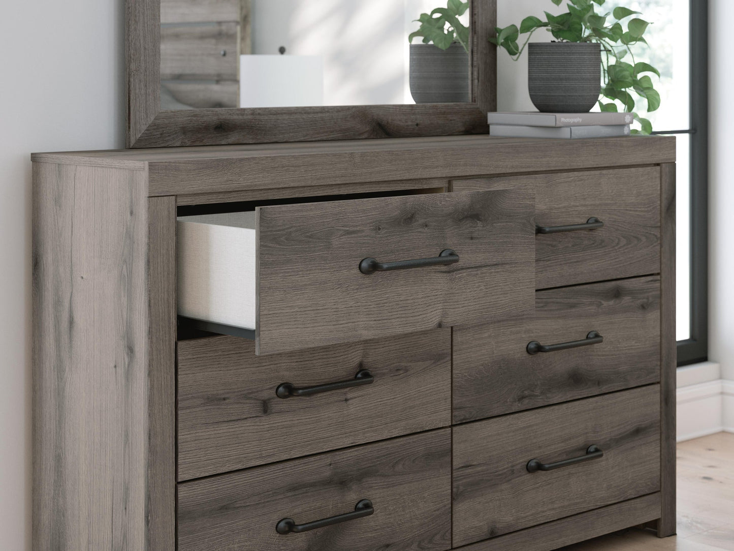 Graystorm Twin Panel Bed, Dresser, Mirror and Nightstand