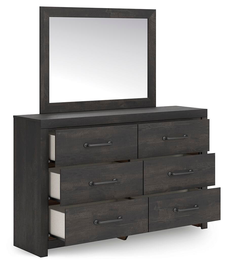 Hollivern King Panel Bed, Dresser, Mirror and Nightstand