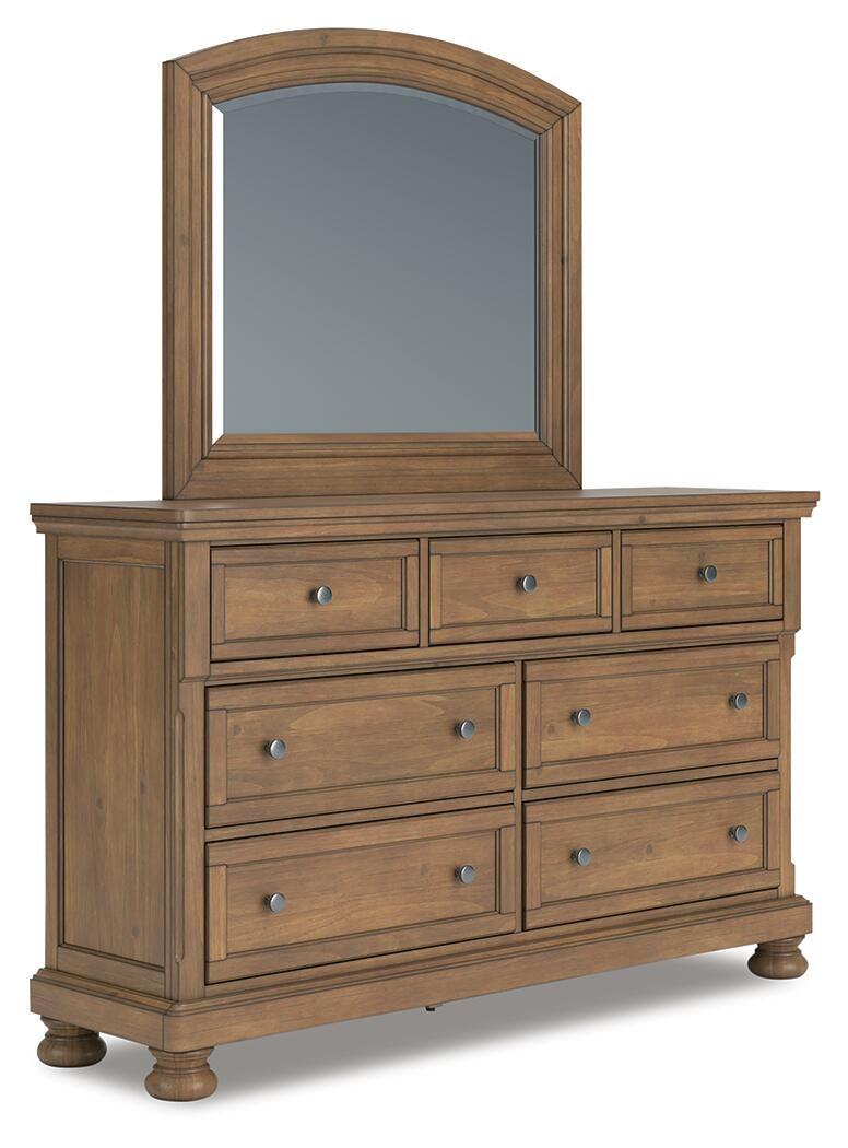 Feddinger Queen Storage Sleigh Bed with Mirrored Dresser and Nightstand