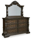 Maylee Queen Canopy Bed, Dresser, Mirror and Nightstand