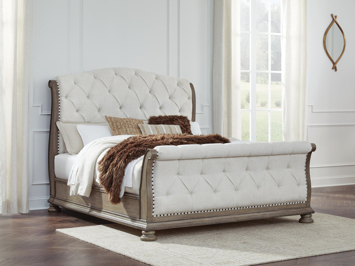 Ardenfield King Upholstered Sleigh Bed, Dresser, Mirror and Nightstand