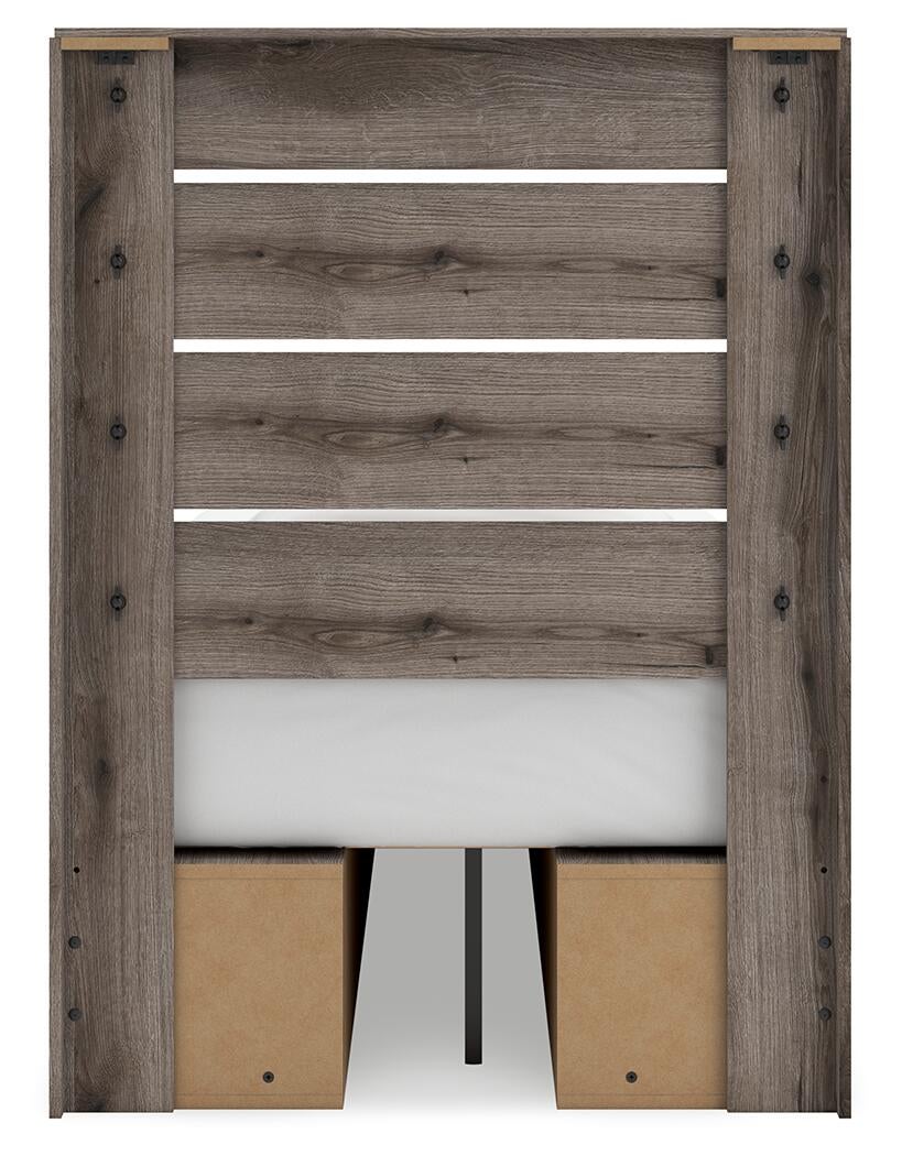 Graystorm Twin Panel Bed with Storage, Dresser and Mirror