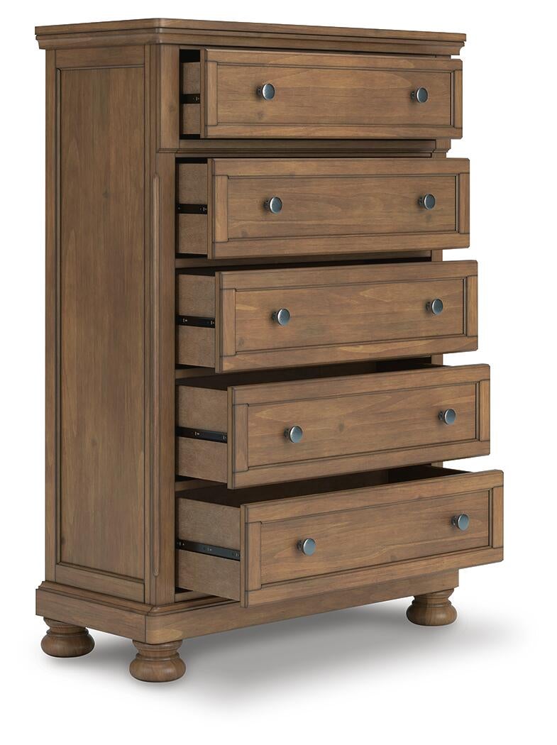 Feddinger King Panel Bed with Mirrored Dresser, Chest and Nightstand