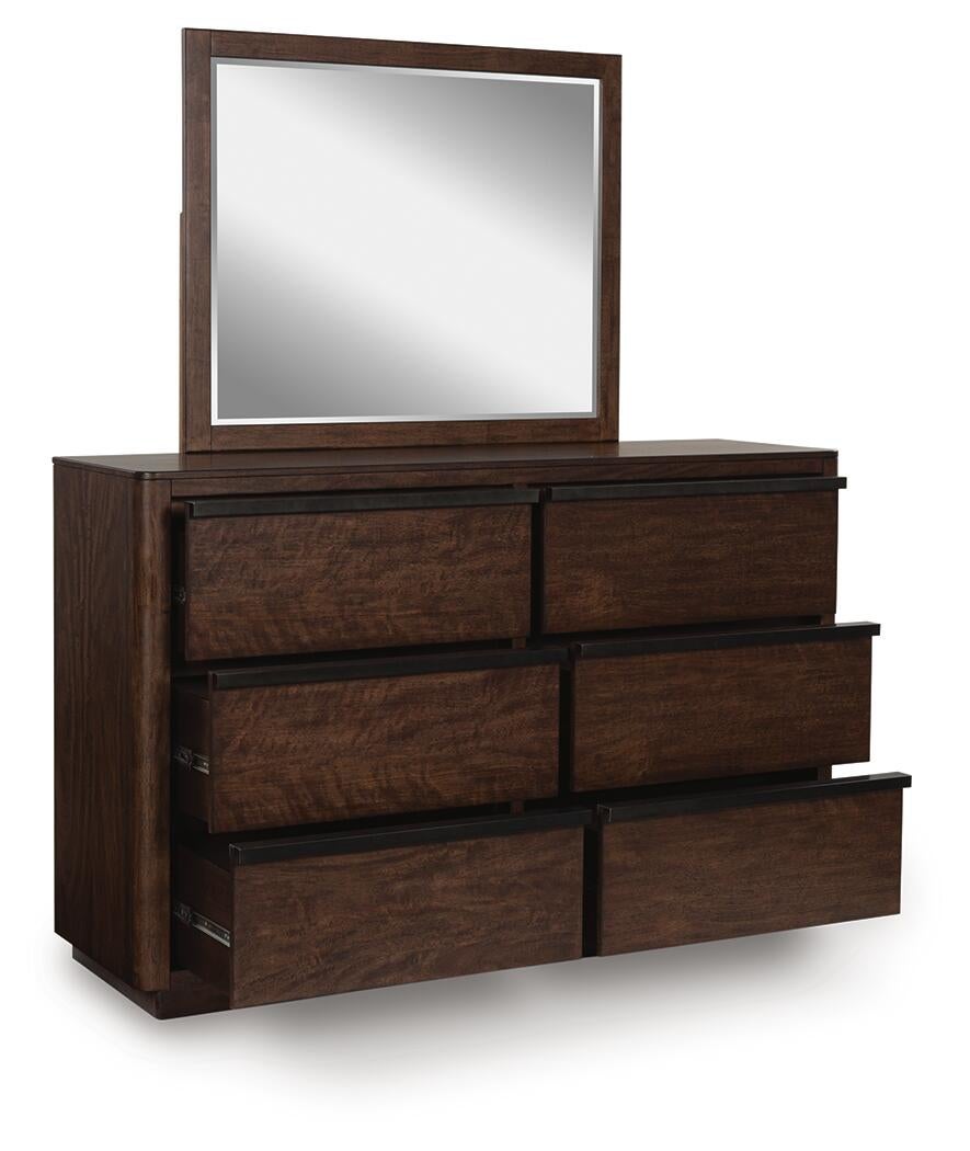 Dilenno Queen Canopy Bed with Mirrored Dresser and Nightstand