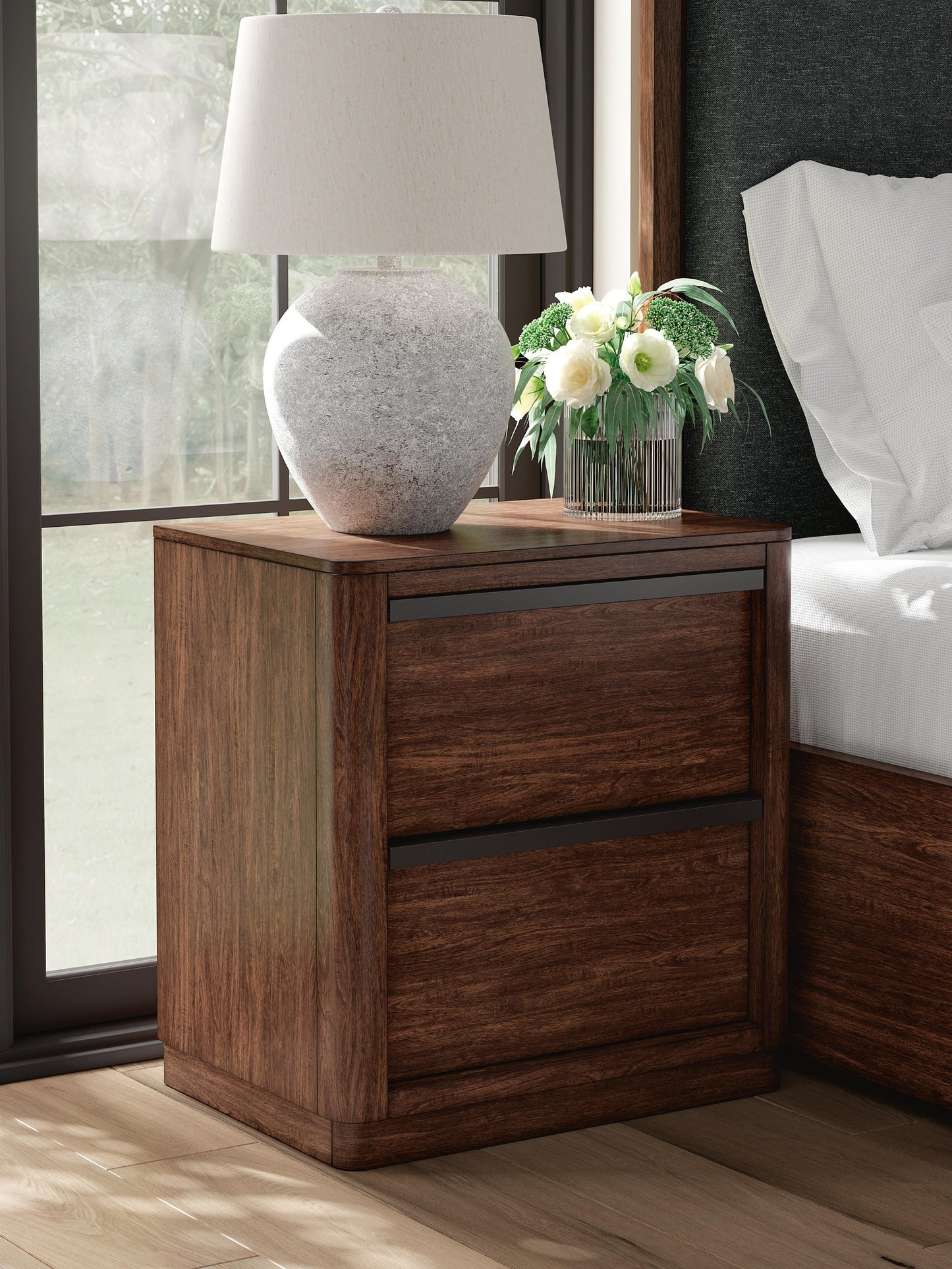 Dilenno Queen Canopy Bed with Mirrored Dresser and Nightstand