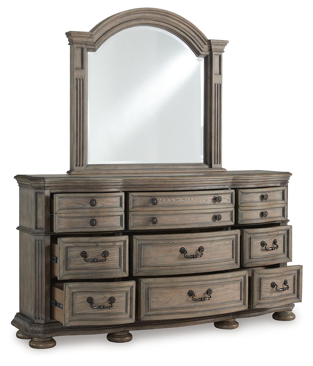 Ardenfield King Upholstered Sleigh Bed, Dresser, Mirror, Chest and Nightstand