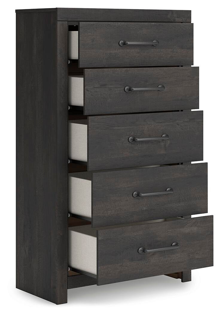 Hollivern Full Panel Bed with Storage, Dresser, Mirror, Chest and Nightstand