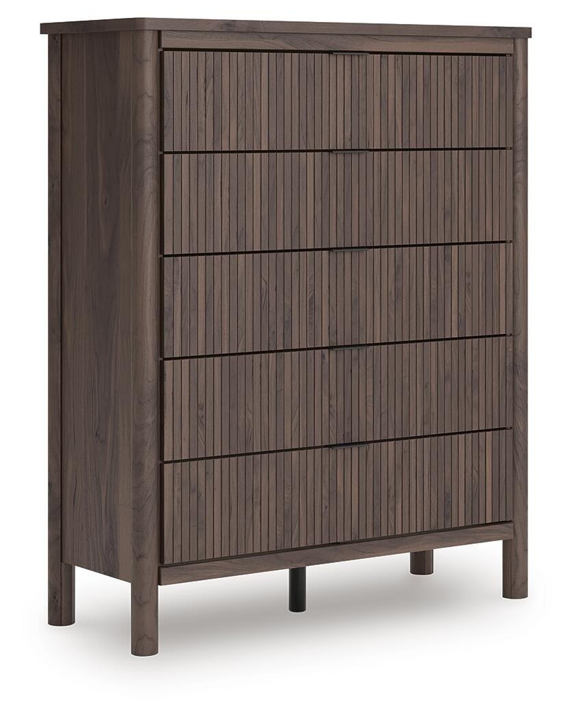 Cadmori Twin Upholstered Panel Platform Bed, Dresser, Mirror, Chest and Nightstand
