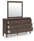 Pamytta Twin Upholstered Panel Platform Bed, Dresser, Mirror and Nightstand
