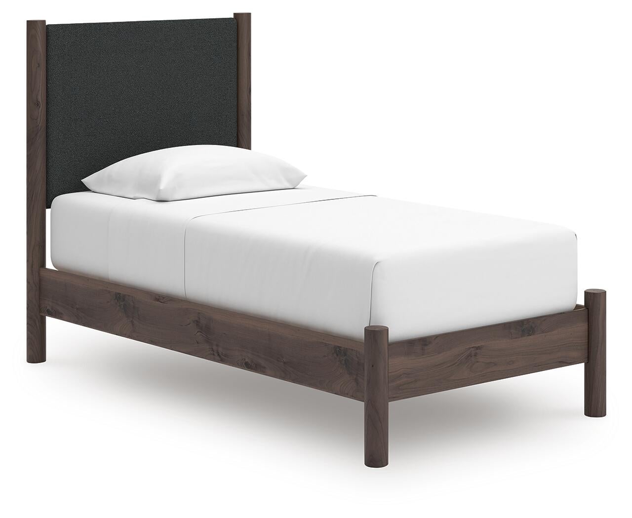 Pamytta Twin Upholstered Panel Platform Bed, Dresser, Mirror and Nightstand