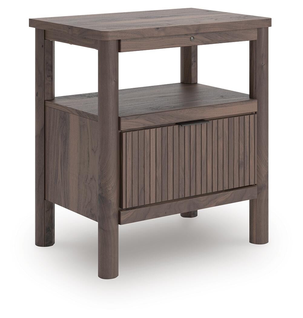 Pamytta Twin Upholstered Panel Platform Bed, Dresser, Mirror and Nightstand