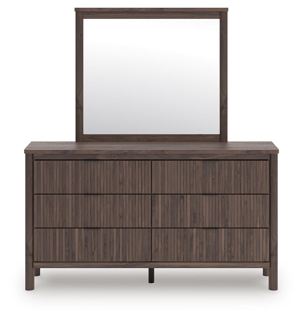 Pamytta King Upholstered Panel Platform Bed, Dresser and Mirror