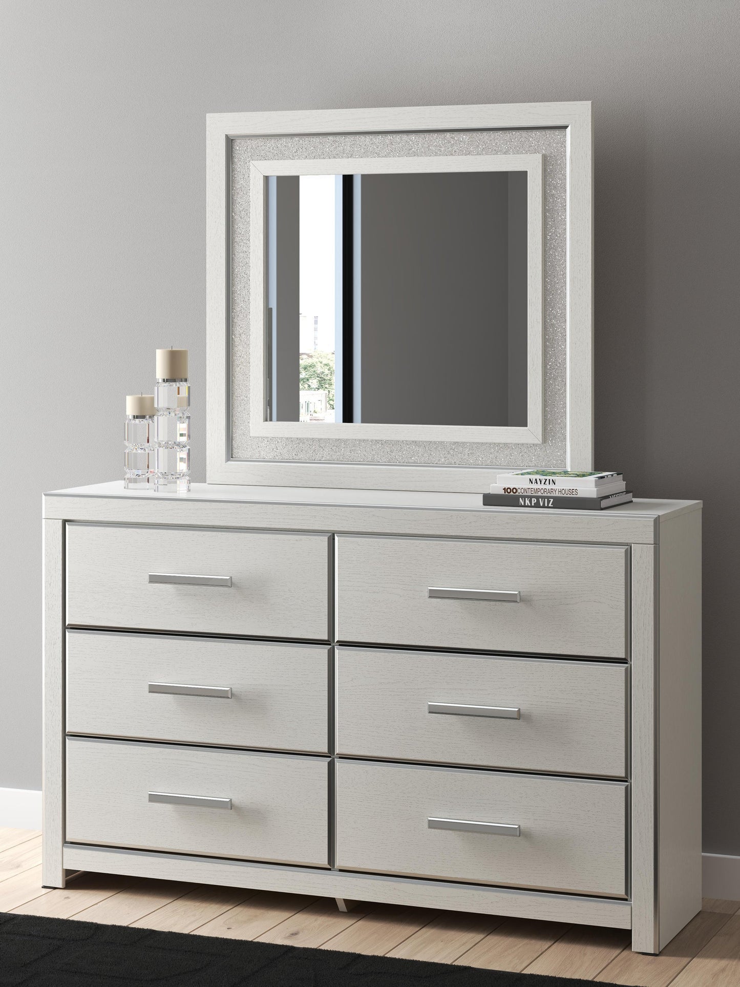 Zuraleus Queen Upholstered Panel Bed, Dresser, Mirror, Chest and Nightstand