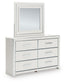 Zuraleus Queen Upholstered Panel Bed, Dresser and Mirror