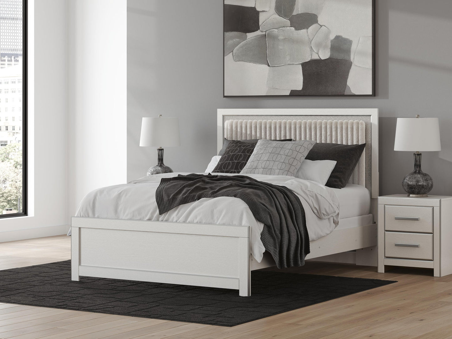 Zuraleus Queen Upholstered Panel Bed, Dresser and Mirror