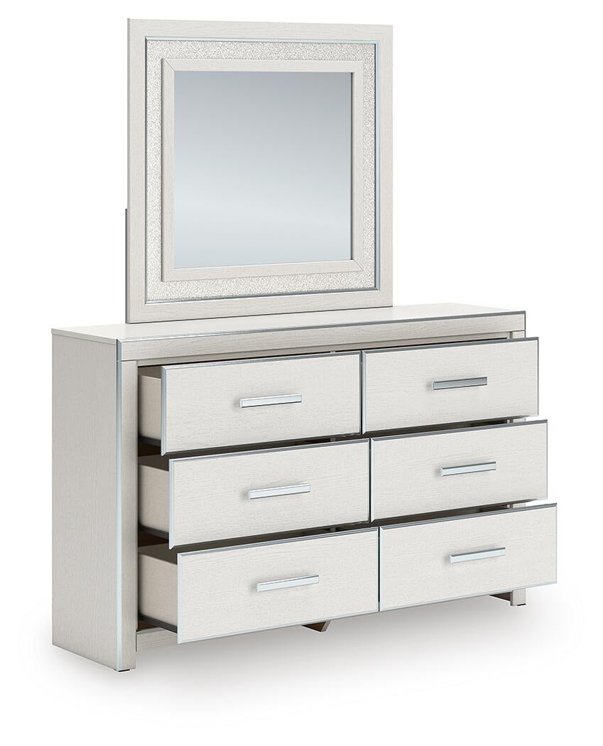 Zuraleus Queen Upholstered Panel Platform Storage Bed, Dresser and Mirror