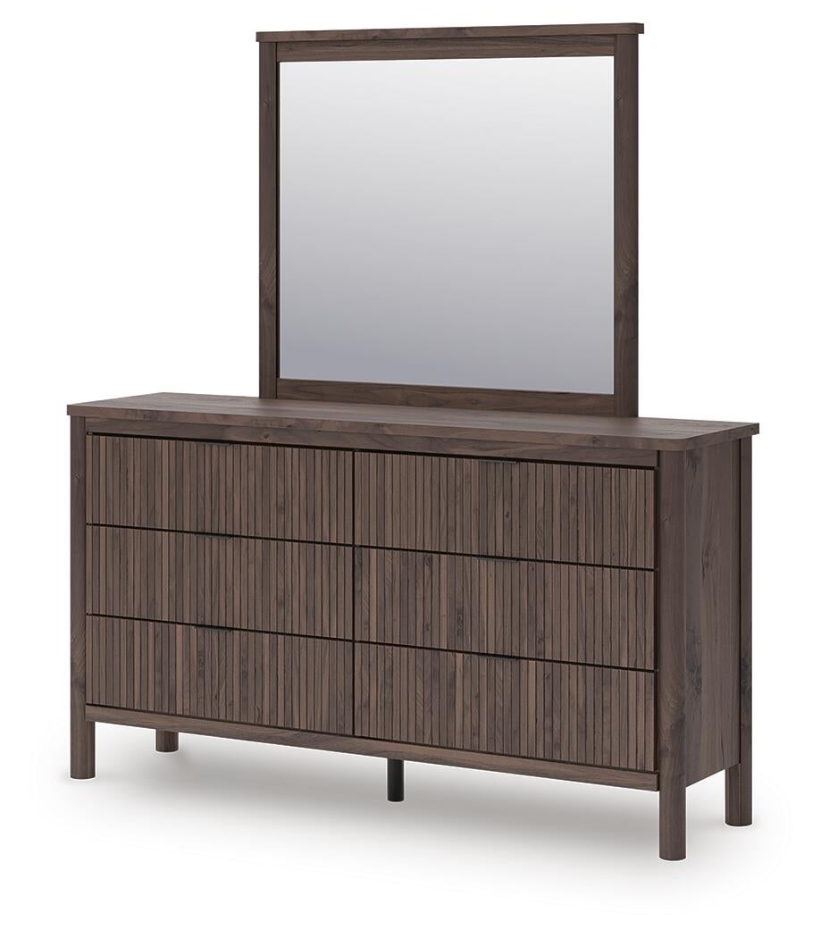 Pamytta King Upholstered Panel Bed, Dresser, Mirror, Chest and Nightstand