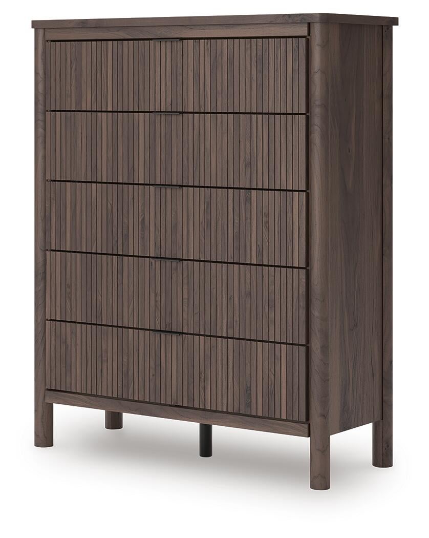 Pamytta King Upholstered Panel Bed, Dresser, Mirror, Chest and Nightstand