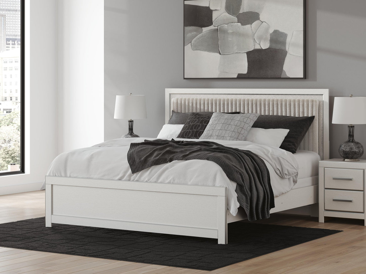 Zuraleus King Upholstered Panel Bed, Dresser and Mirror
