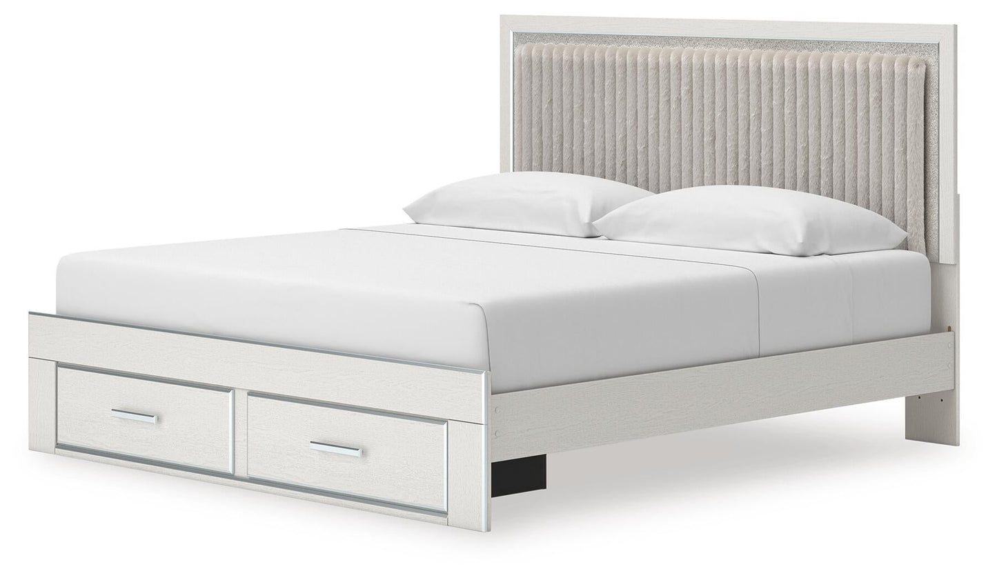 Zuraleus King Upholstered Panel Platform Storage Bed, Dresser, Mirror and Nightstand