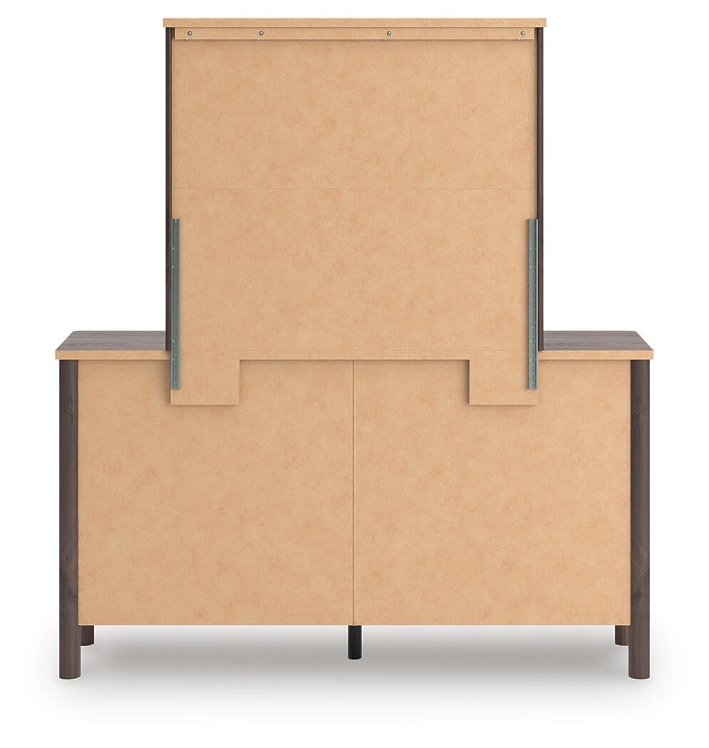 Pamytta Full Upholstered Panel Platform Bed, Dresser and Mirror