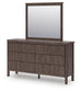 Pamytta Full Upholstered Panel Platform Bed, Dresser and Mirror