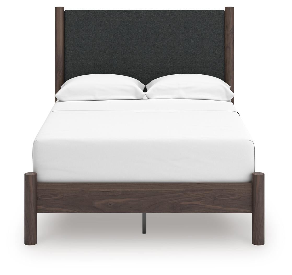 Pamytta Full Upholstered Panel Platform Bed, Dresser and Mirror